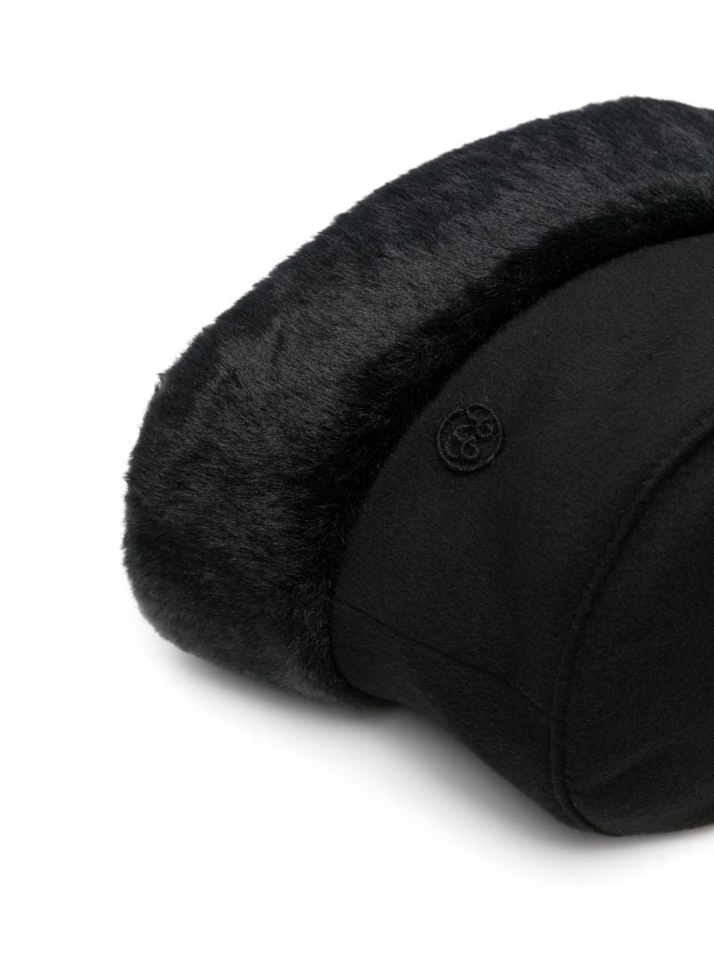 Black Faux Fur-trim Bucket Hat