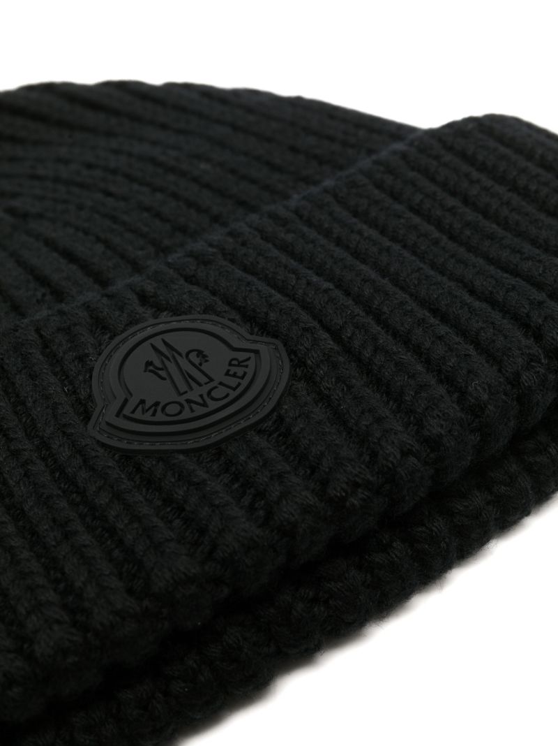 Black Logo-patch Wool Beanie