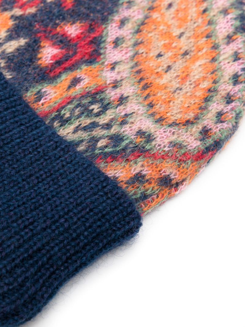 Blue Paisley-jacquard Beanie Hat