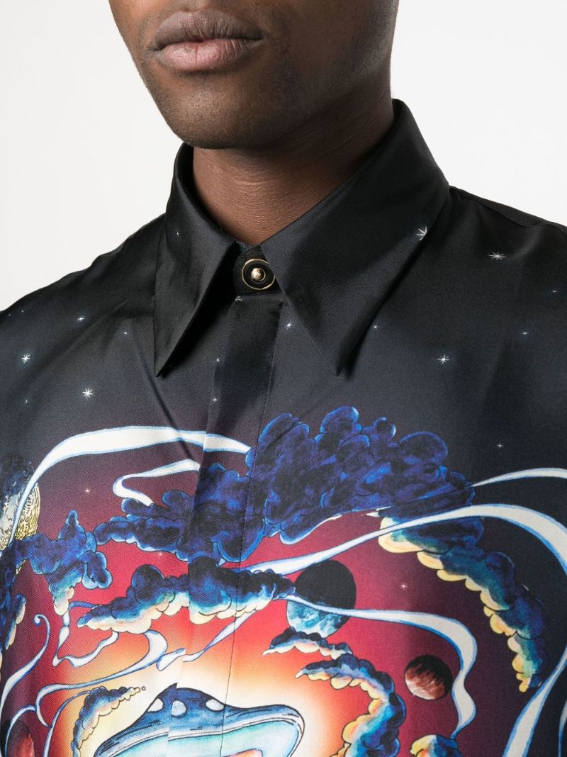 Blue Cowboy De L'espace Print Silk Shirt