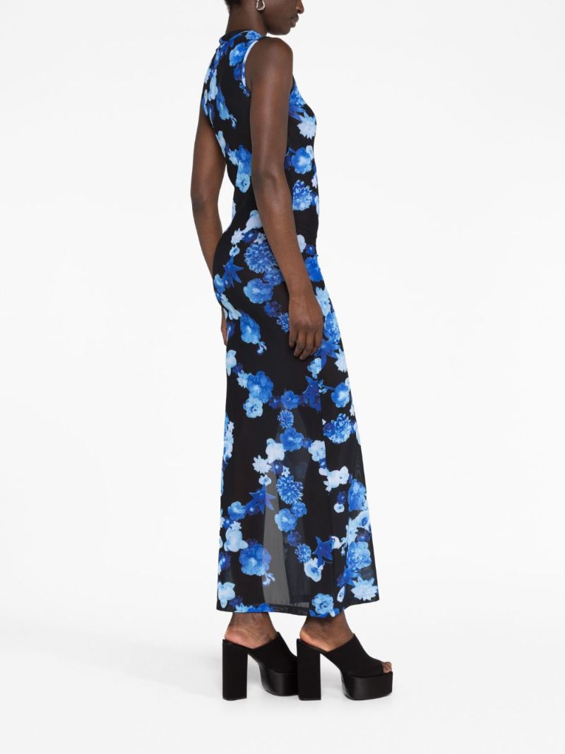 Black Floral-print Mesh Dress