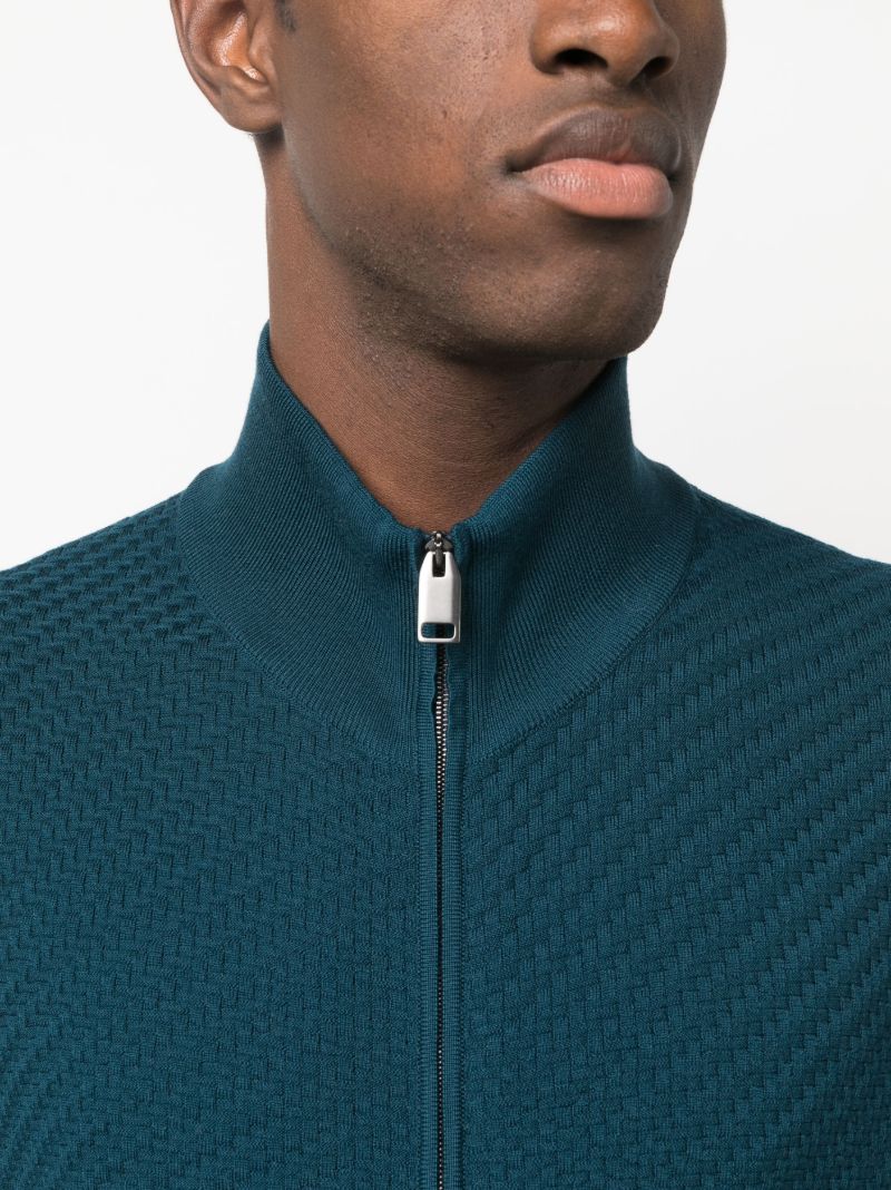 Blue Basket-weave Knitted Cardigan