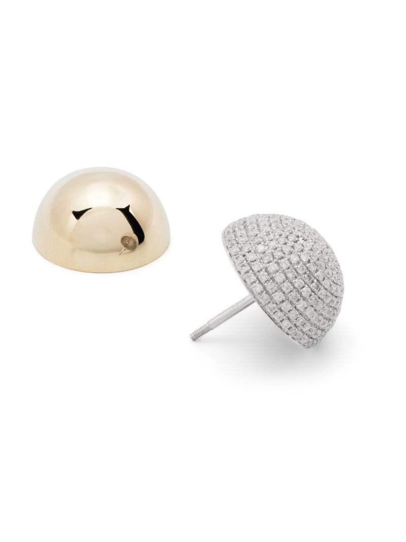 9k Yellow Gold Paire De Bo Boule Disco Diamond Earrings