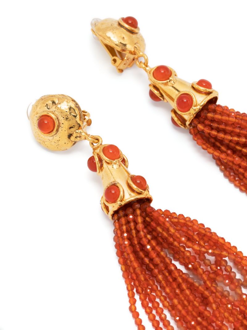 Gold-tone Gio Bead and Gemstone Drop Earrings