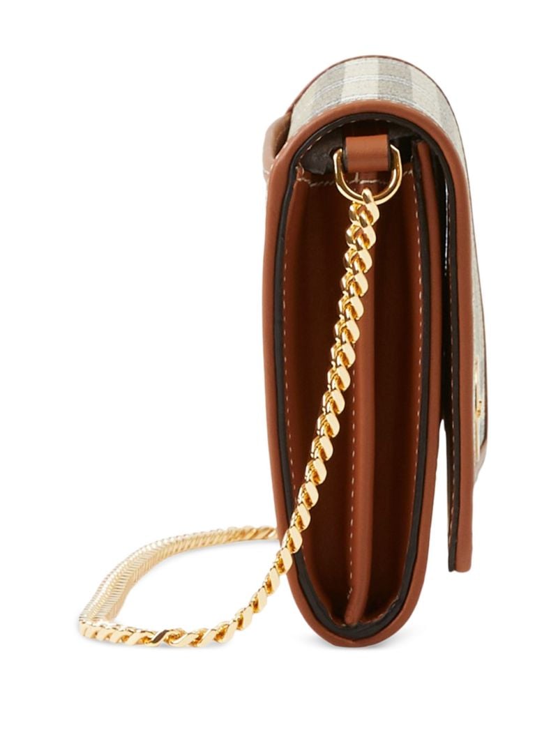 Beige Checked Chain-trim Wallet