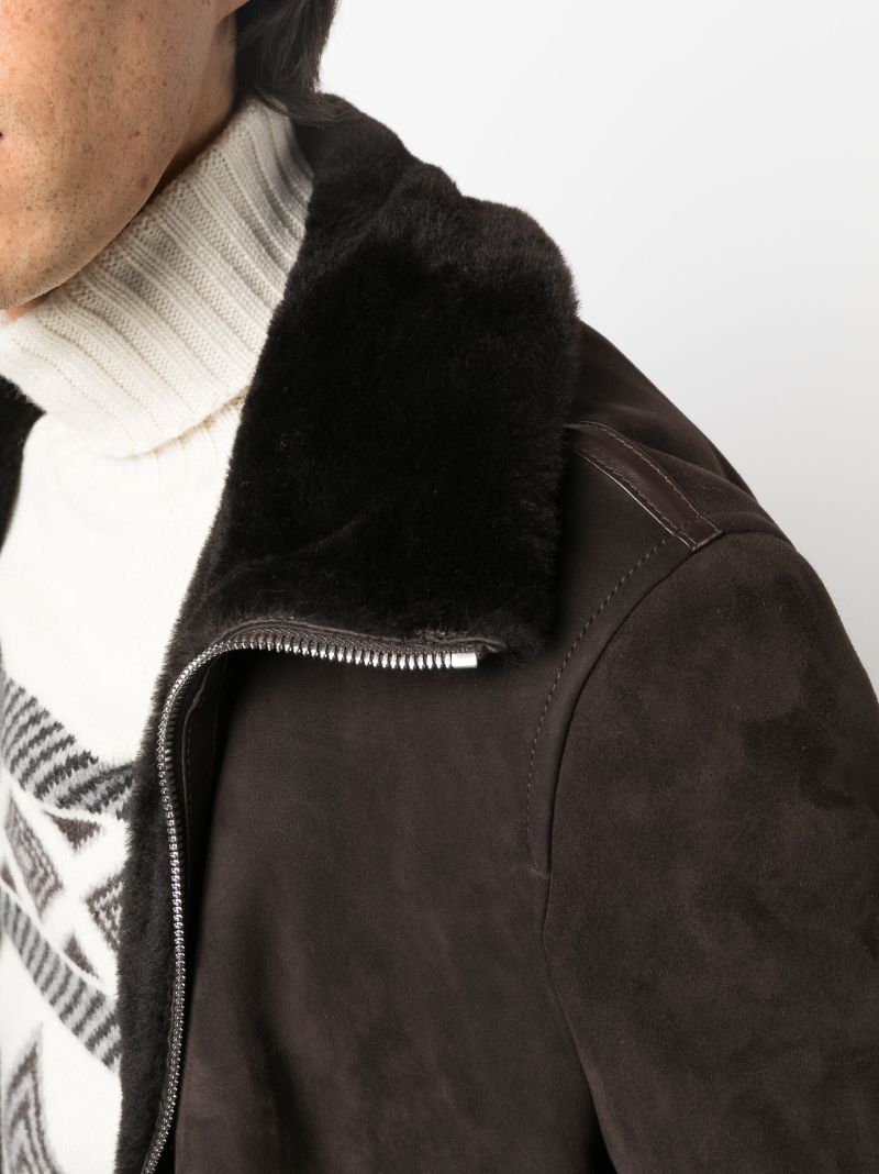 Brown Shearling-trim Leather Jacket