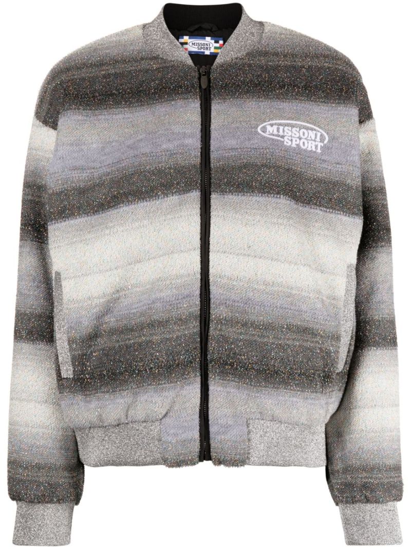 Grey Striped Sport Bomber Jacket