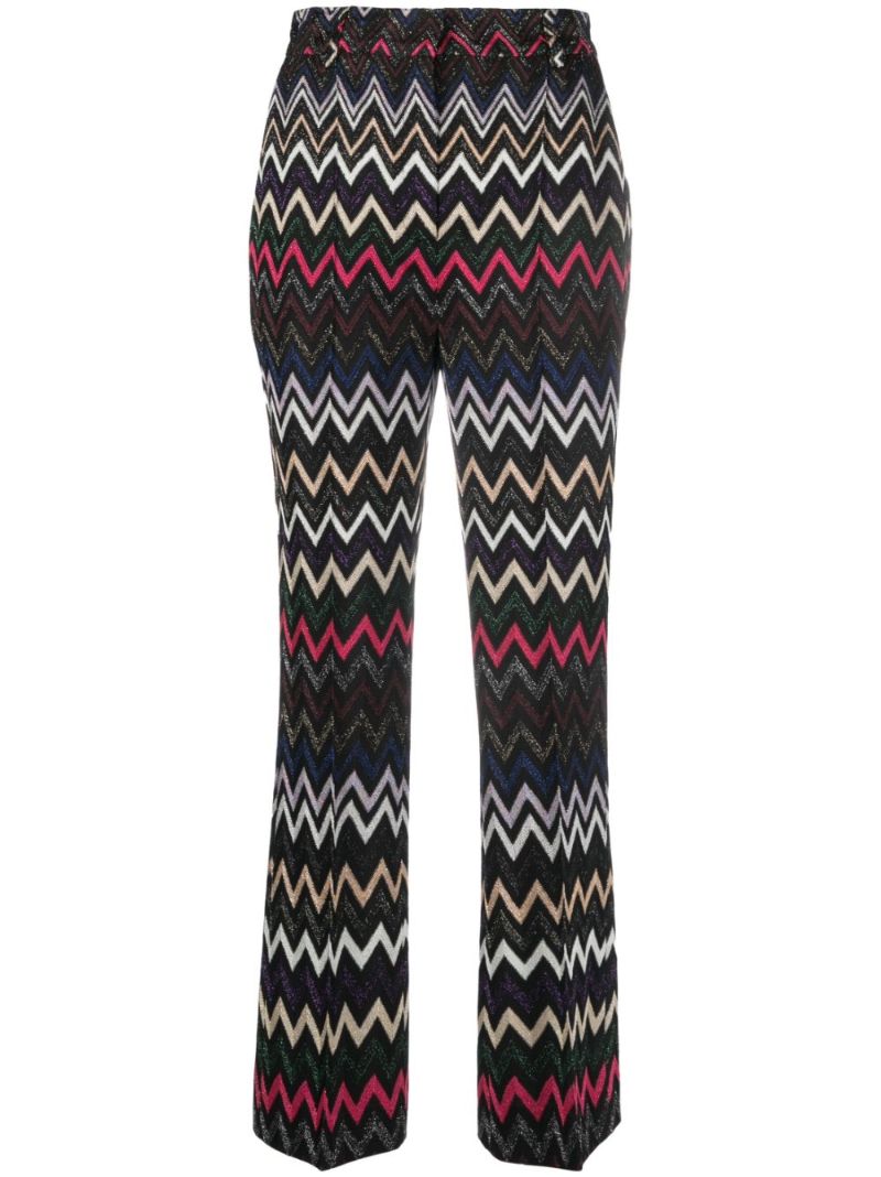 Black Zig-zag Woven Cropped Trousers