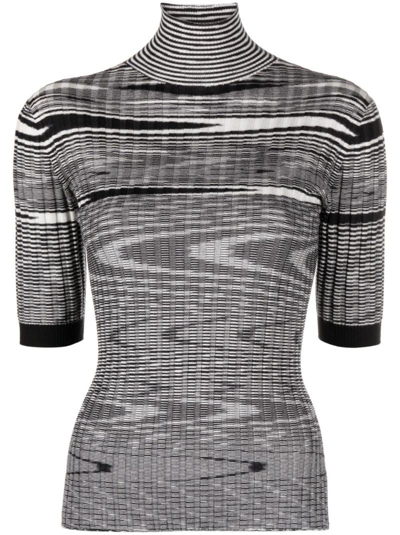 Black Swirl-print Ribbed-knit Top