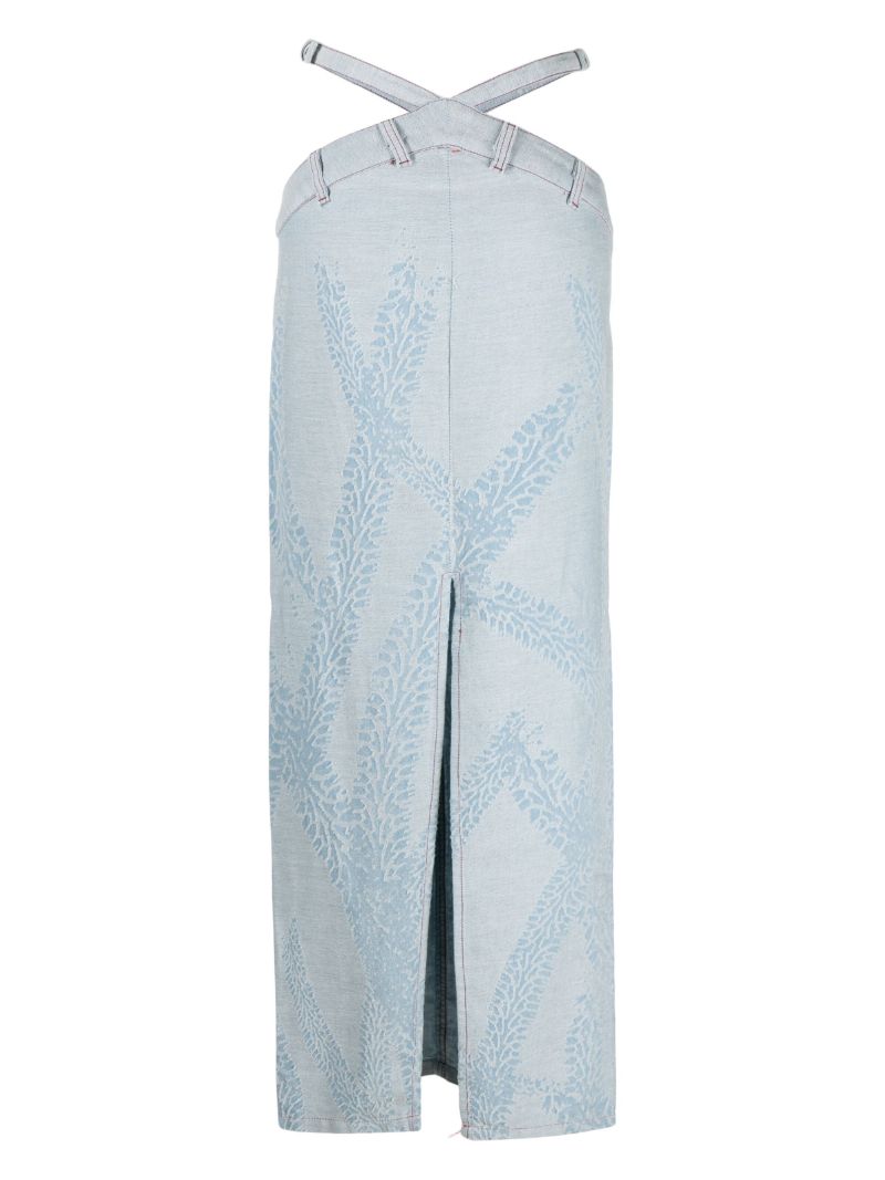 Blue Tire-effect Denim Midi Skirt