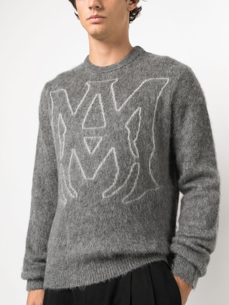 Grey Logo-intarsia Brushed Sweater