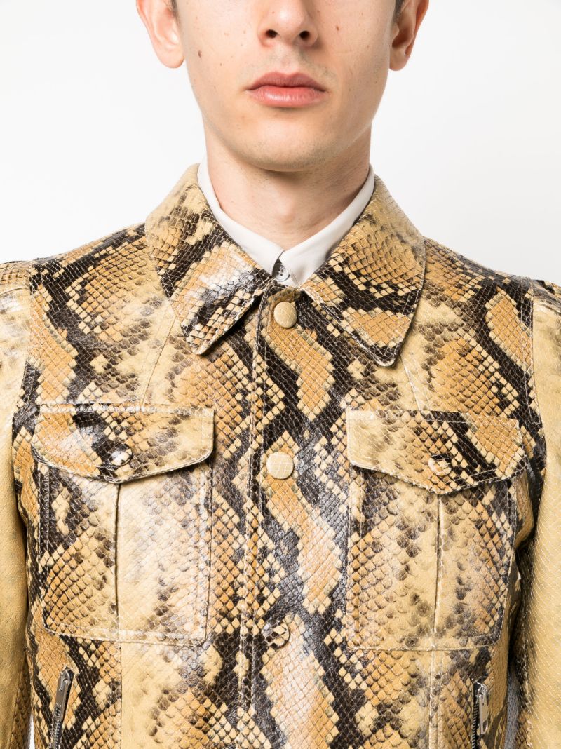 Brown Python-print Leather Jacket