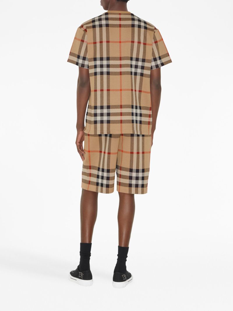 Beige Checkered Jacquard Cotton T-shirt