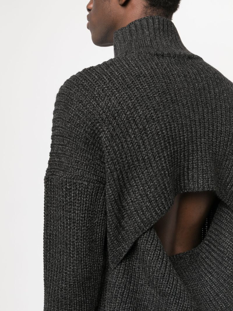 Grey Open-back Ribbed-knit Sweater