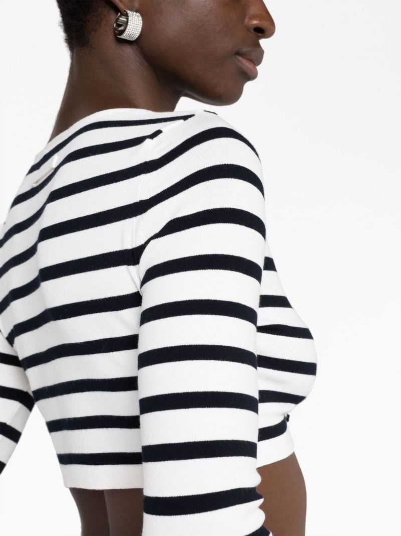 White Striped Knit Cropped Top