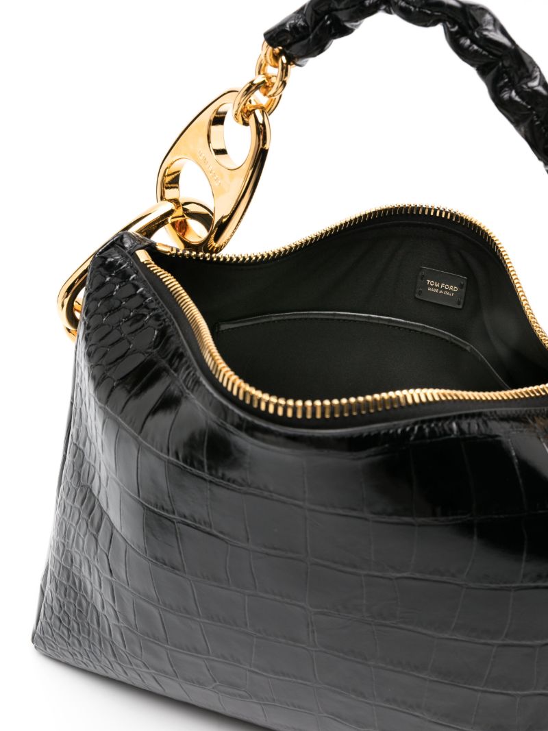 Black Carine Large Crocodile-effect Leather Tote Bag