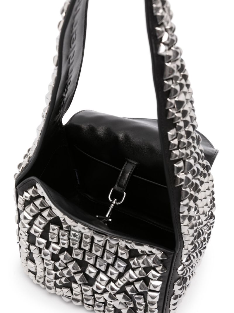 Black Studded Leather Shoulder Bag