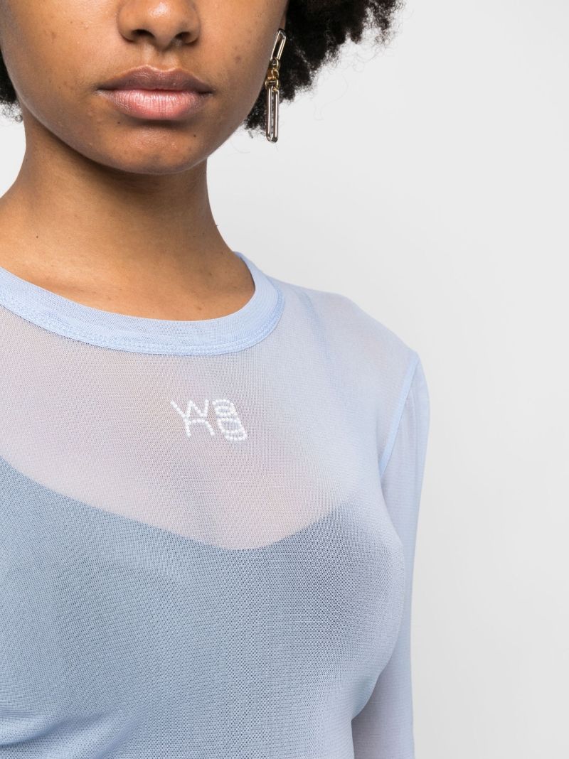 Blue Mesh Rhinestone-embellished Top