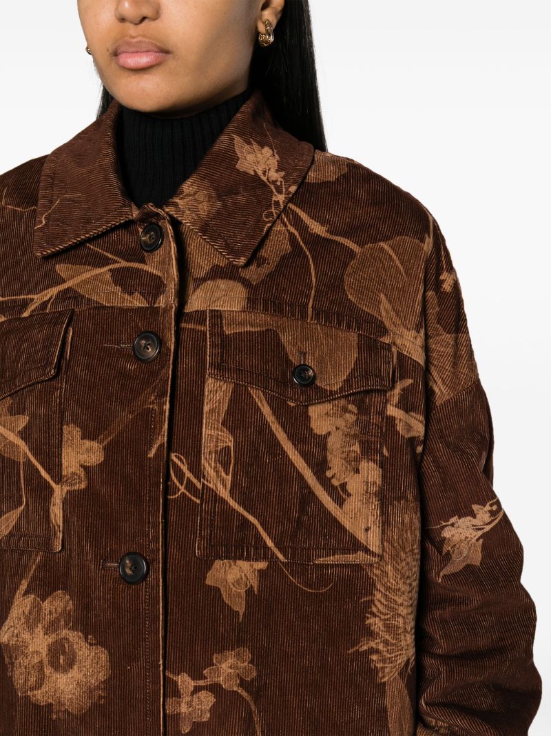 Brown Restonas Reversible Floral-print Corduroy Coat