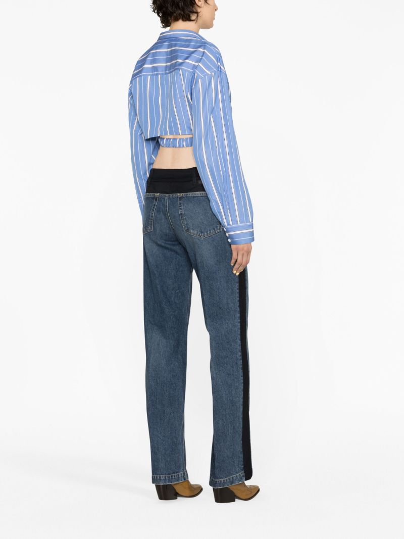 Blue Straight Leg Panelled Jeans