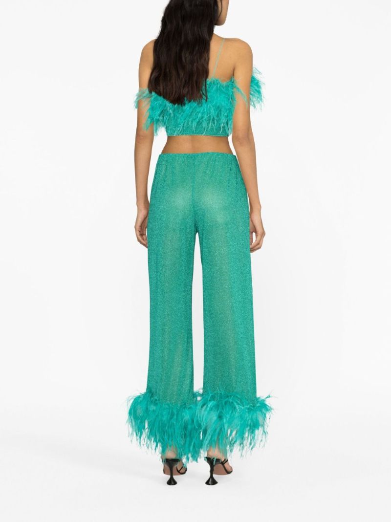 Green LumiÃ_x0083_¨re Feather-trimmed Trousers