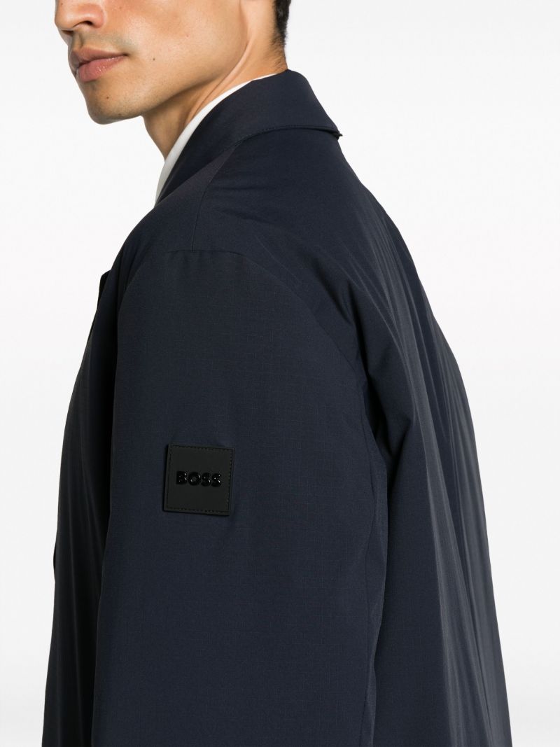 Blue Single-breasted Ripstop Peacoat