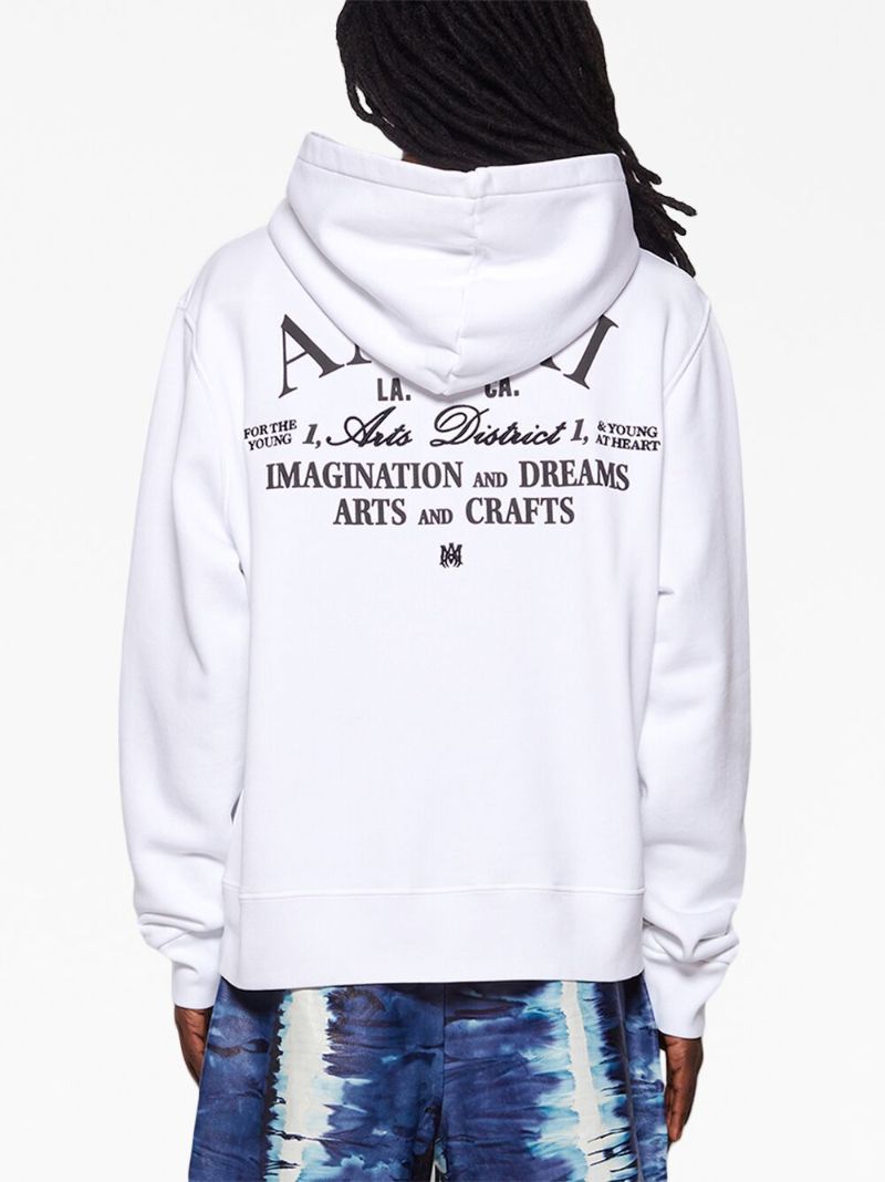 White Logo Print Cotton Hoodie