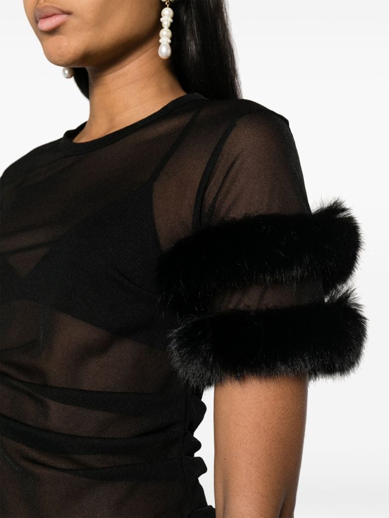 Black Faux Fur-trim Top