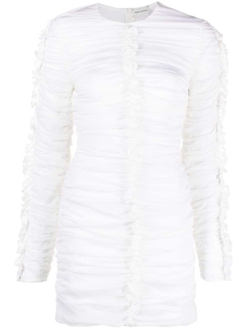 White Ruched Silk Mini Dress