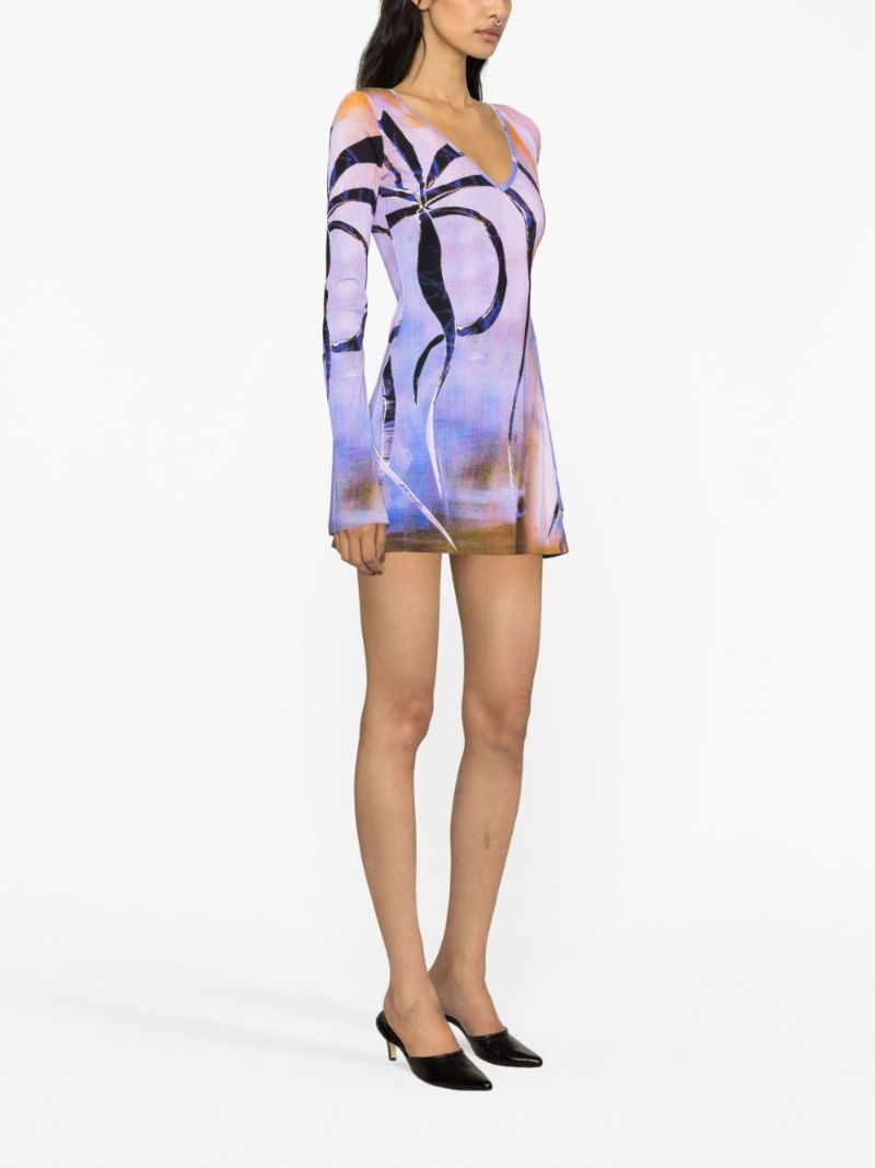 Purple Abstract Print Mini Dress