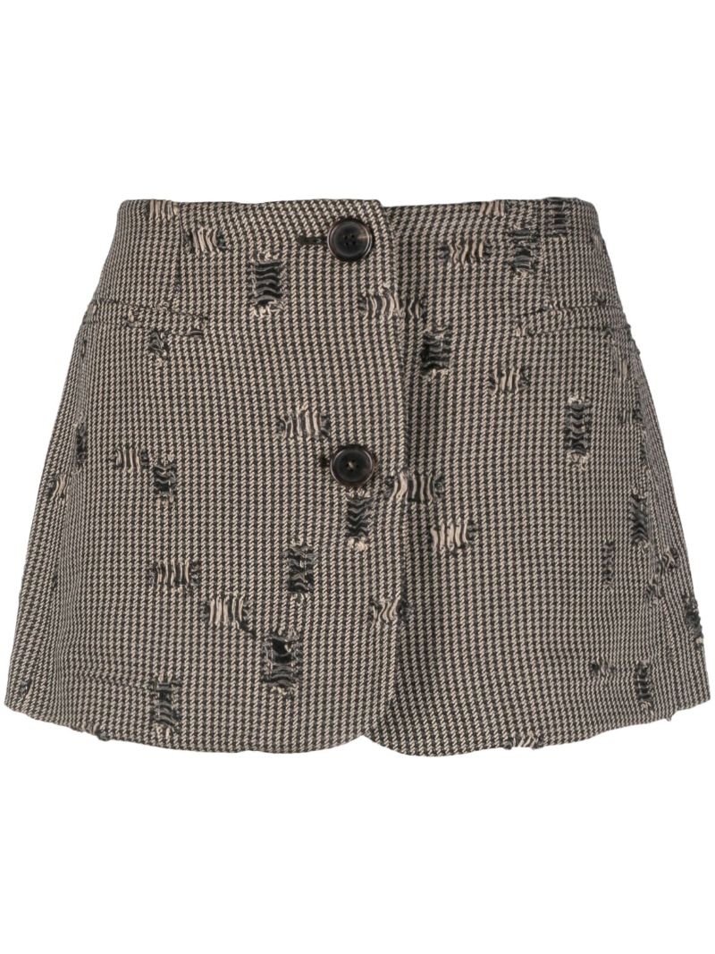 Neutral Distressed Houndstooth Mini Skirt