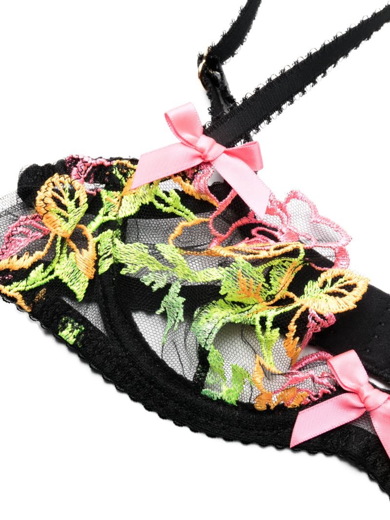 Black Callypso Floral-embroidered Bra