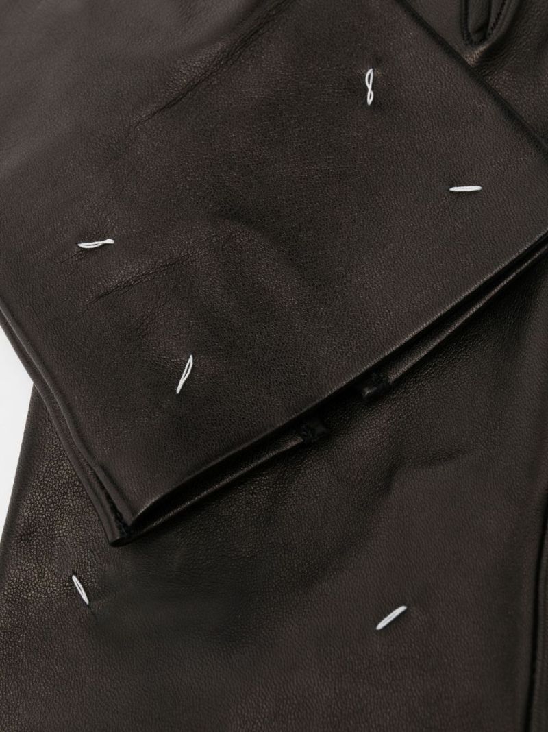 Black Four-stitch Leather Gloves