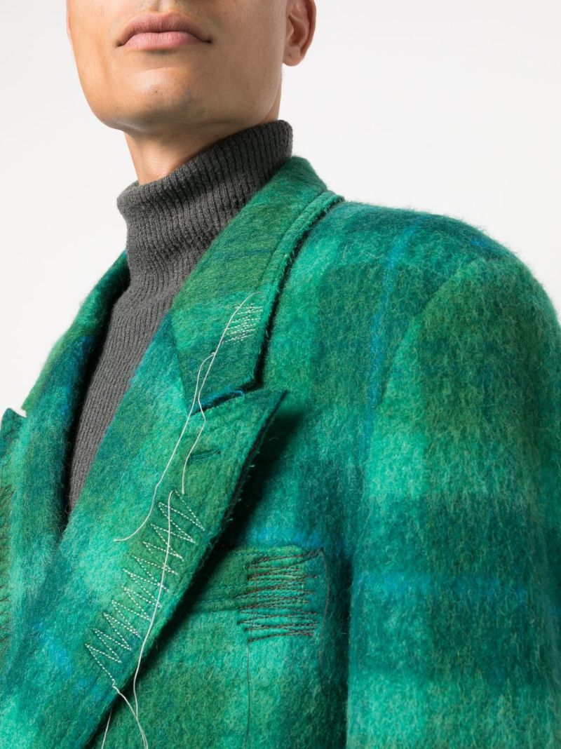 Green Checked Double-breasted Coat