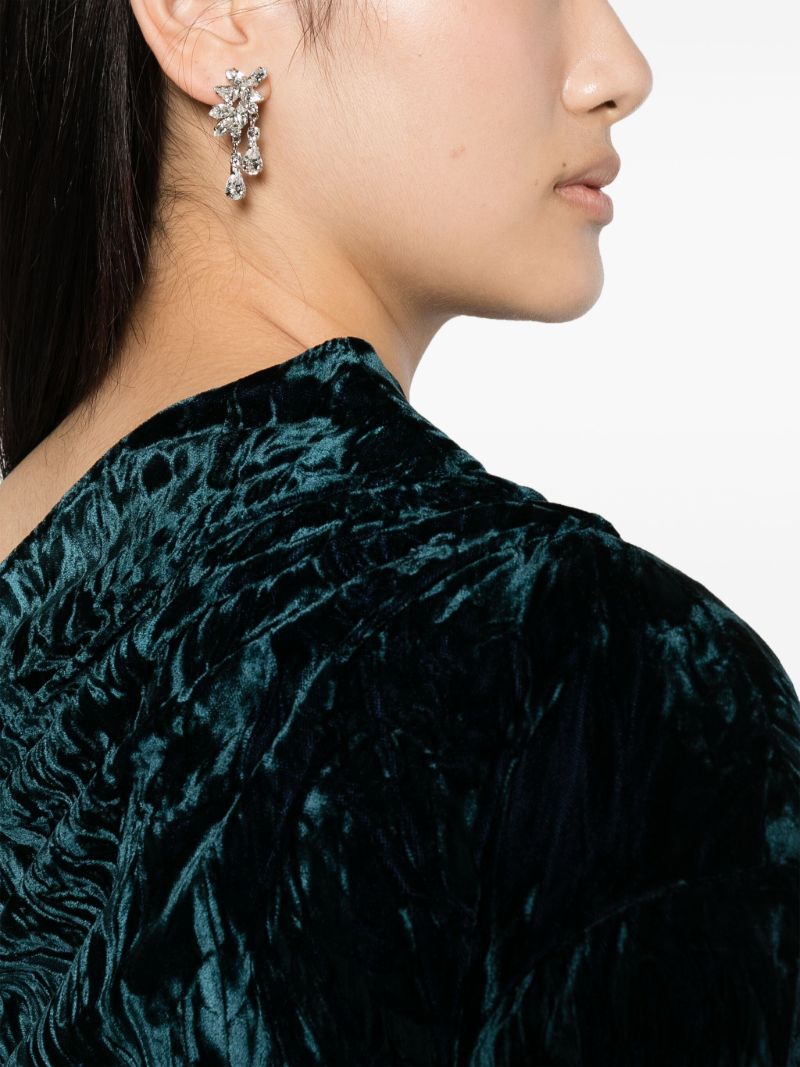 Blue Feather-trim Velvet Dress