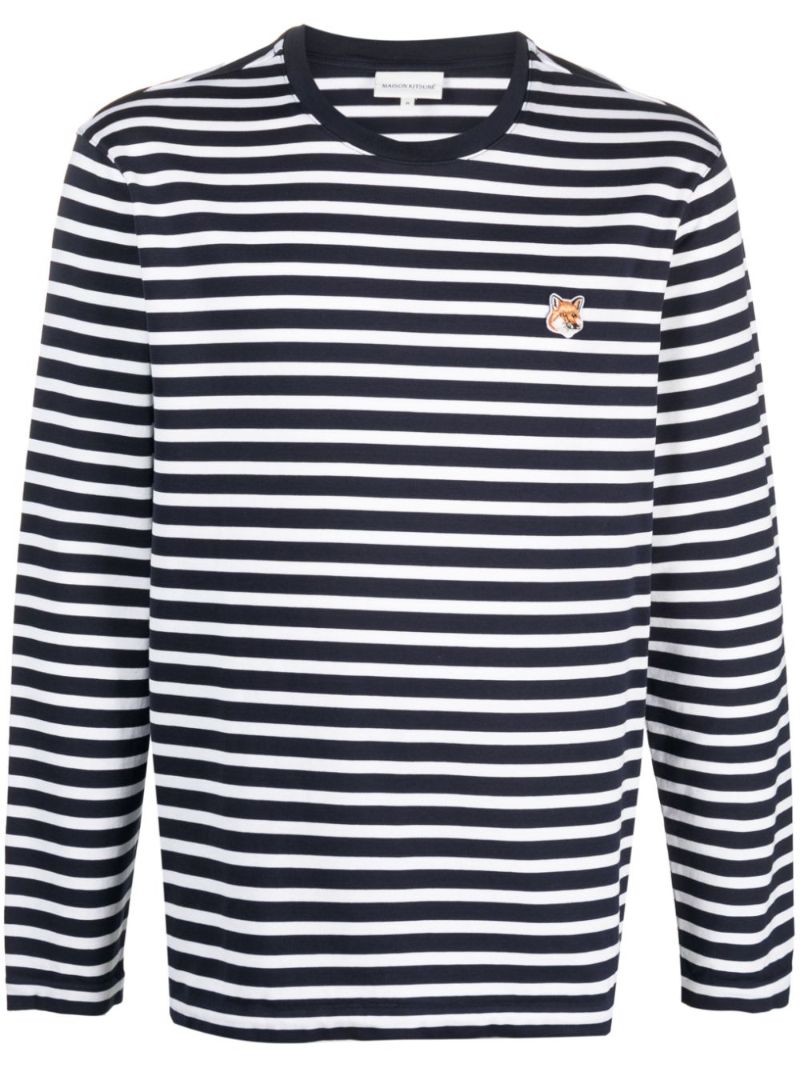Blue Fox Head Patch Striped Cotton T-shirt