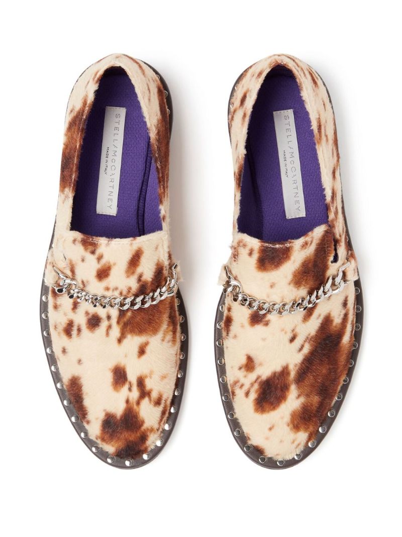 Neutral Falabella Pony-print Velvet Loafers
