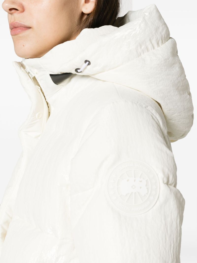 White Byward Hooded Quilted Coat