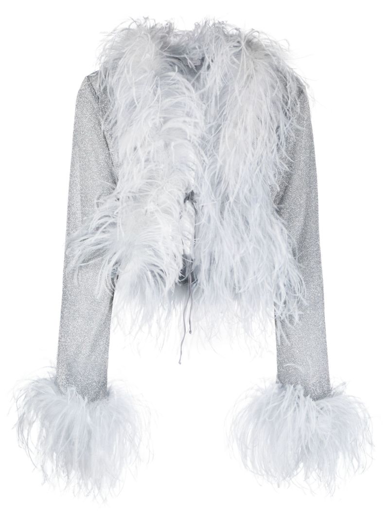 Silver-tone Plumage Cropped Cardigan
