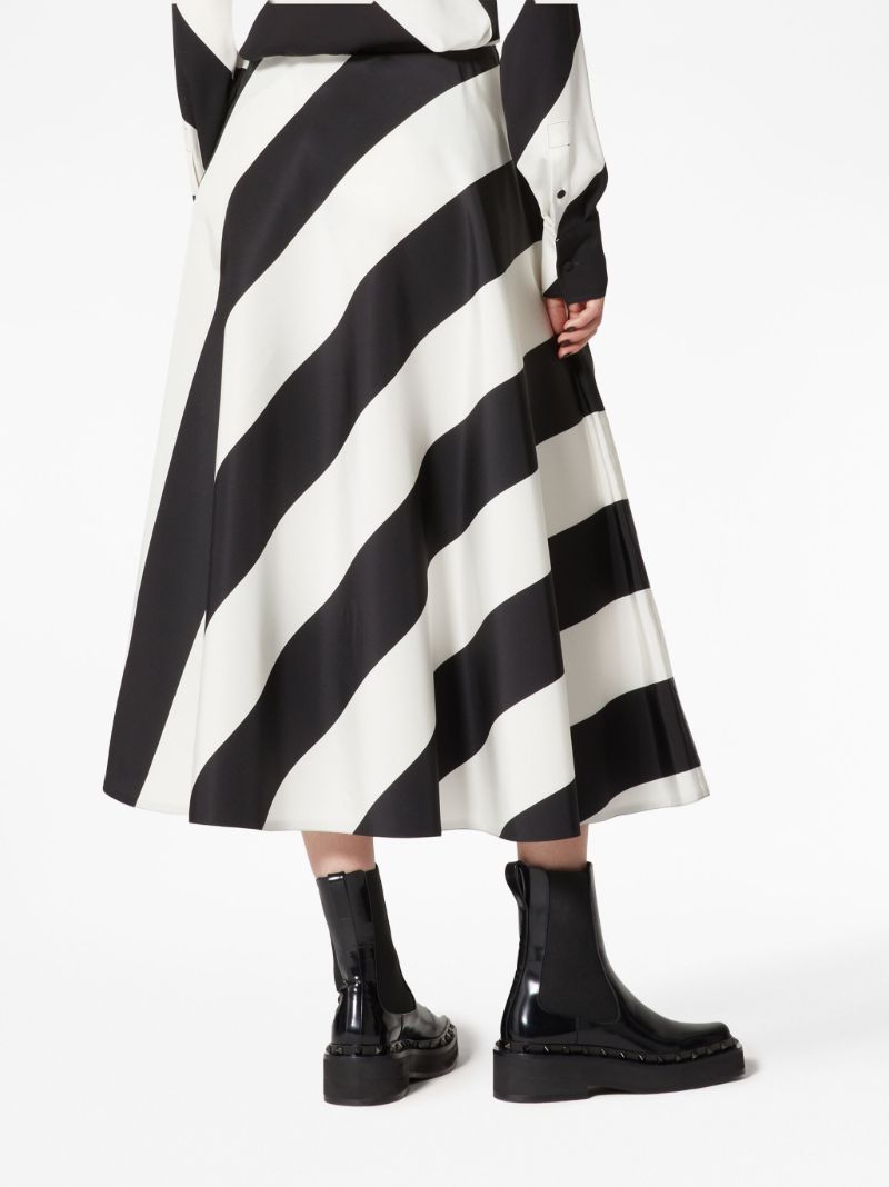 Black and White Striped Silk Skirt