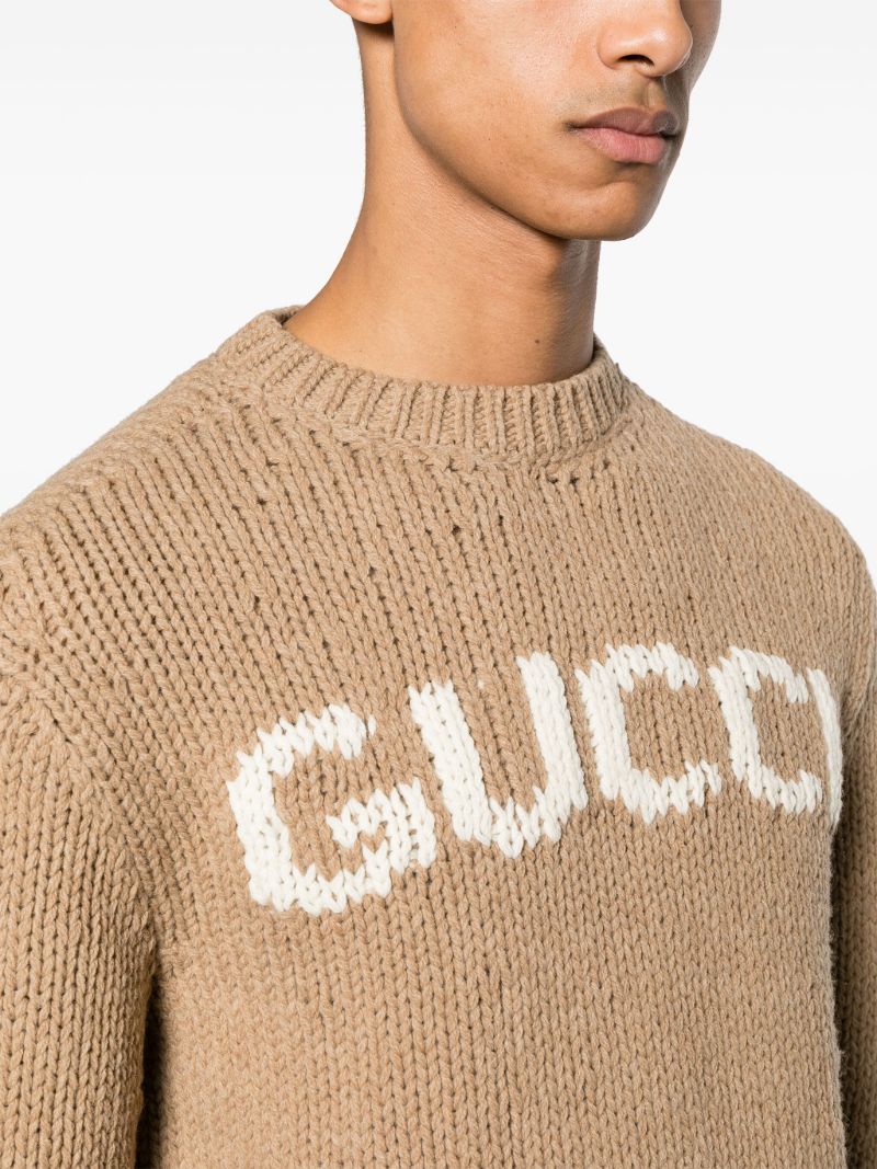 Brown Logo-intarsia Wool Sweater
