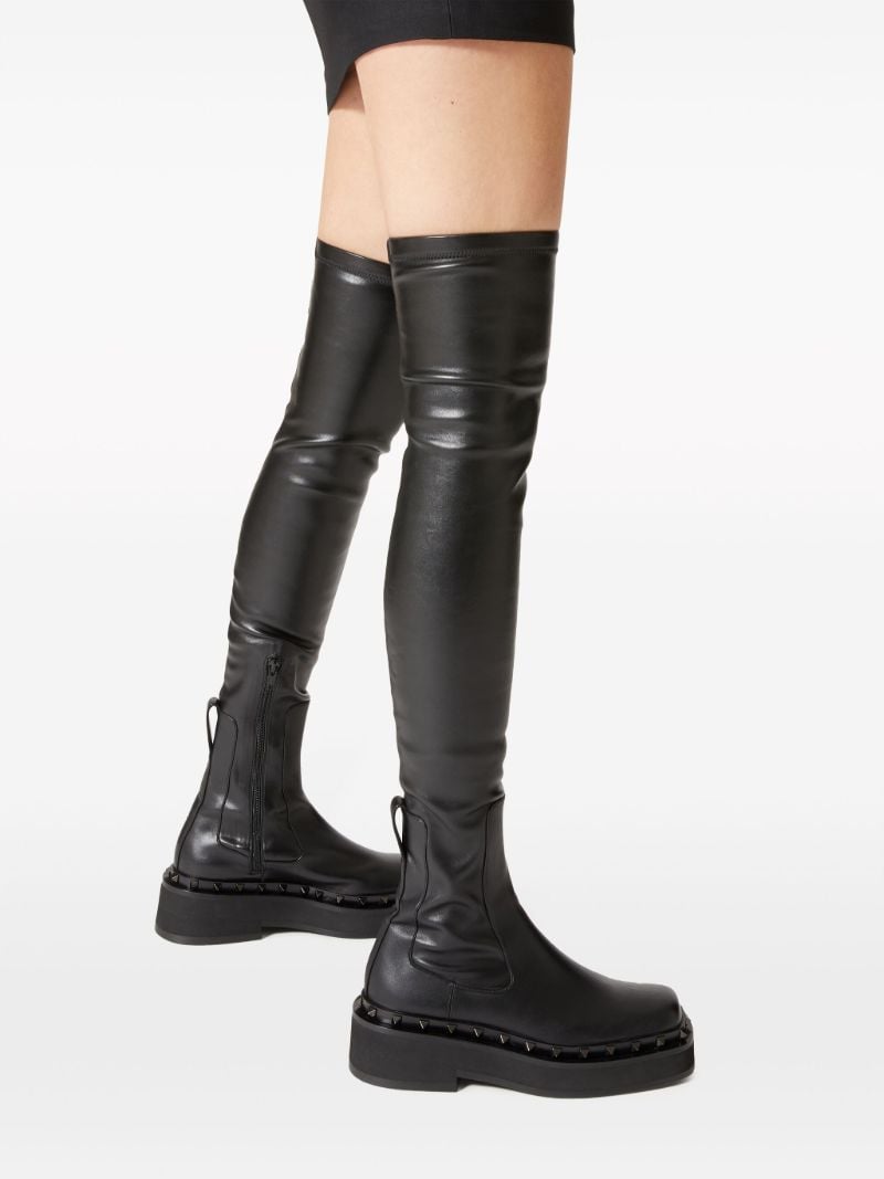 Black Rockstud Above-knee Leather Boots
