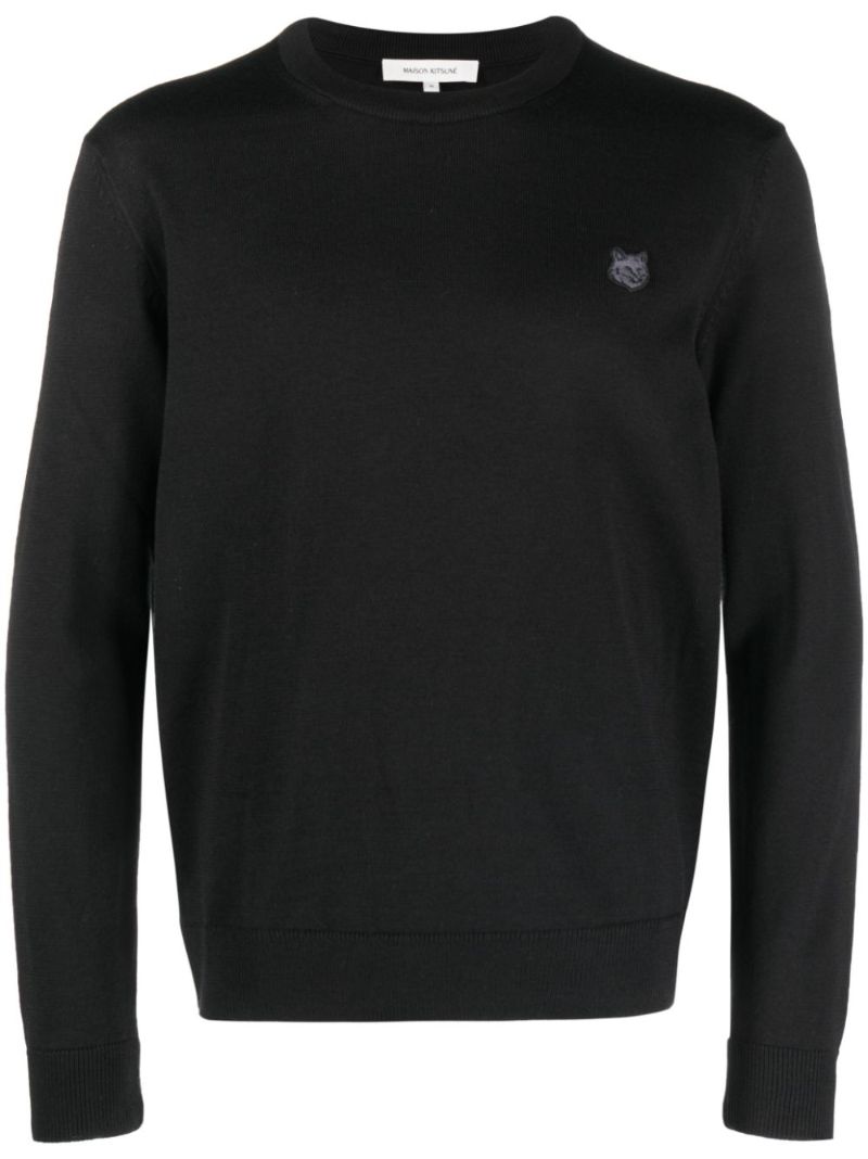 Black Bold Fox Head Patch Wool Sweater