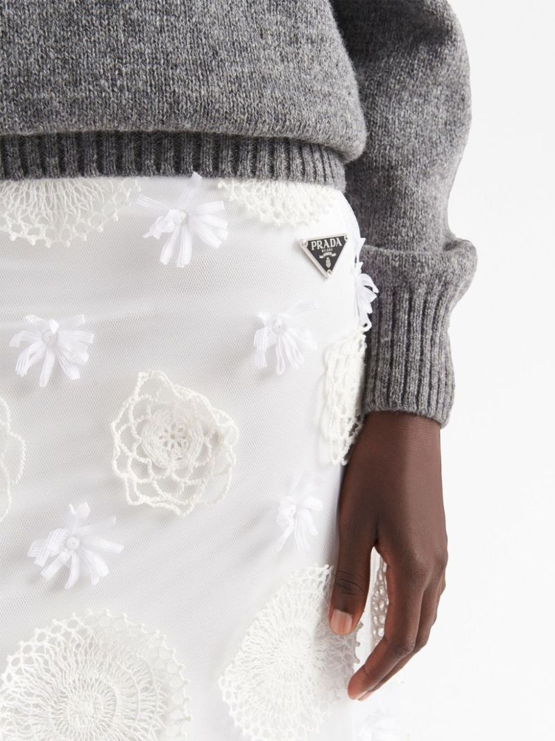 White Embroidered Duchesse Maxi Skirt