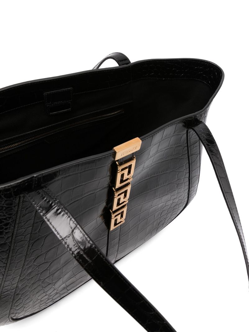 Black Greca Goddess Leather Tote Bag