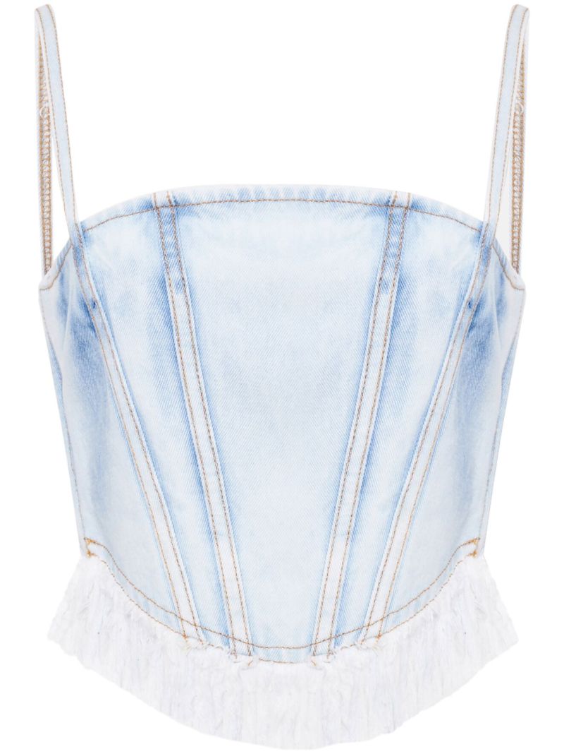 Blue Fringed Denim Corset Top