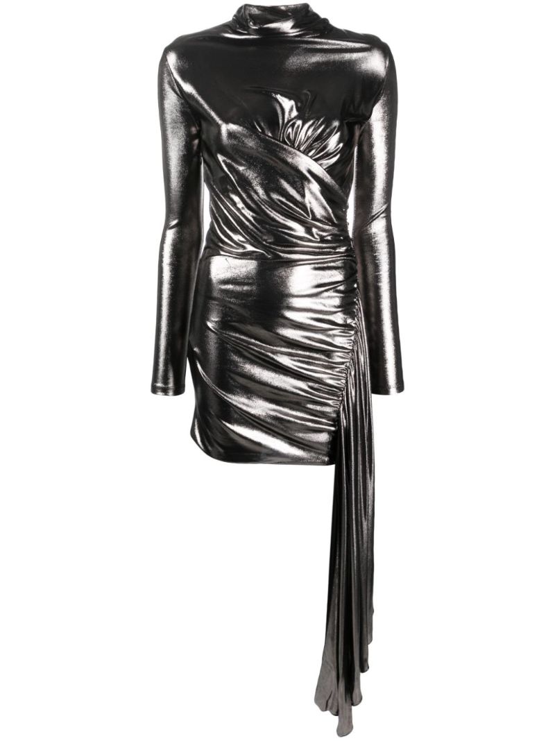 Silver Draped Long Sleeve Dress