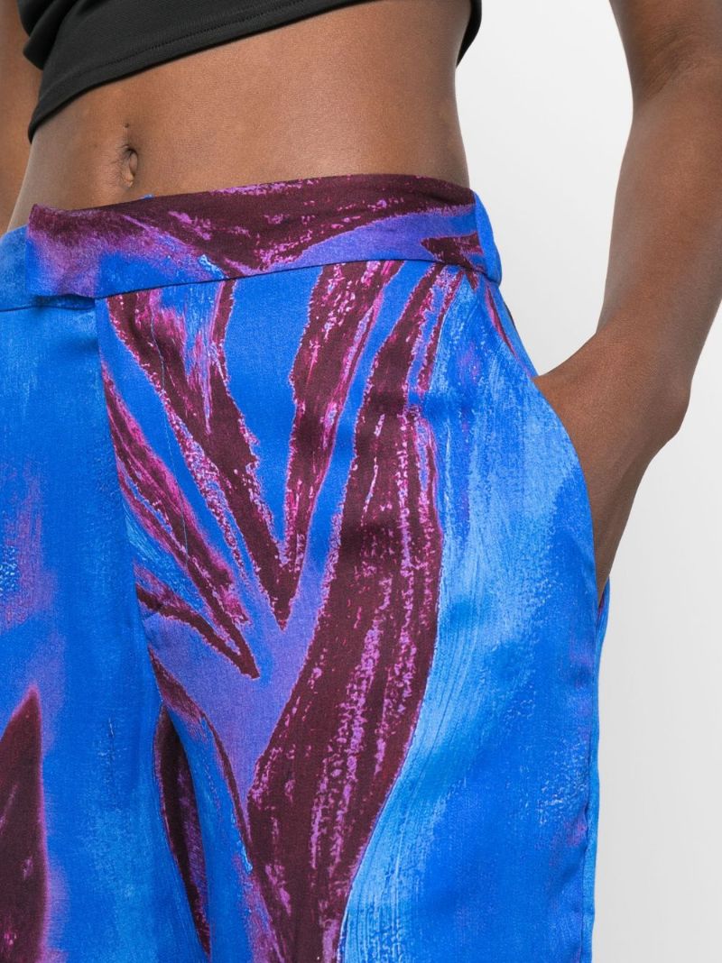Blue Abstract Print Wide Leg Trousers
