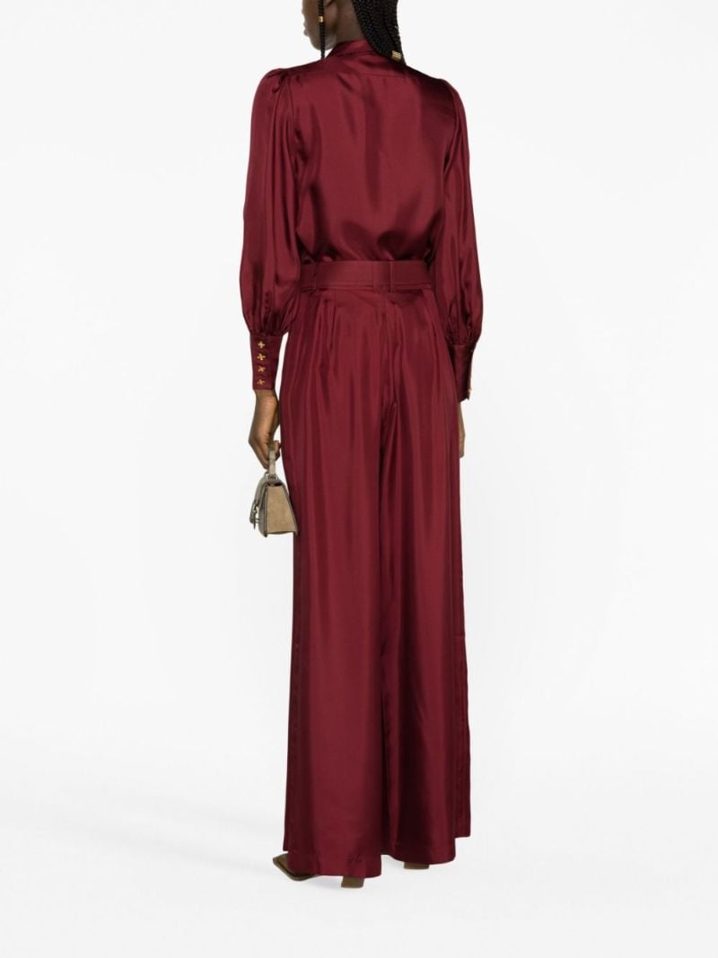 Red Wide-leg Silk Trousers