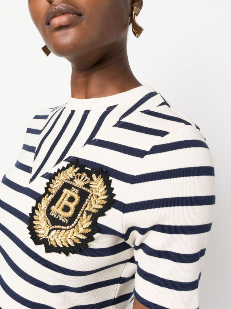 White Logo-patch Striped T-shirt